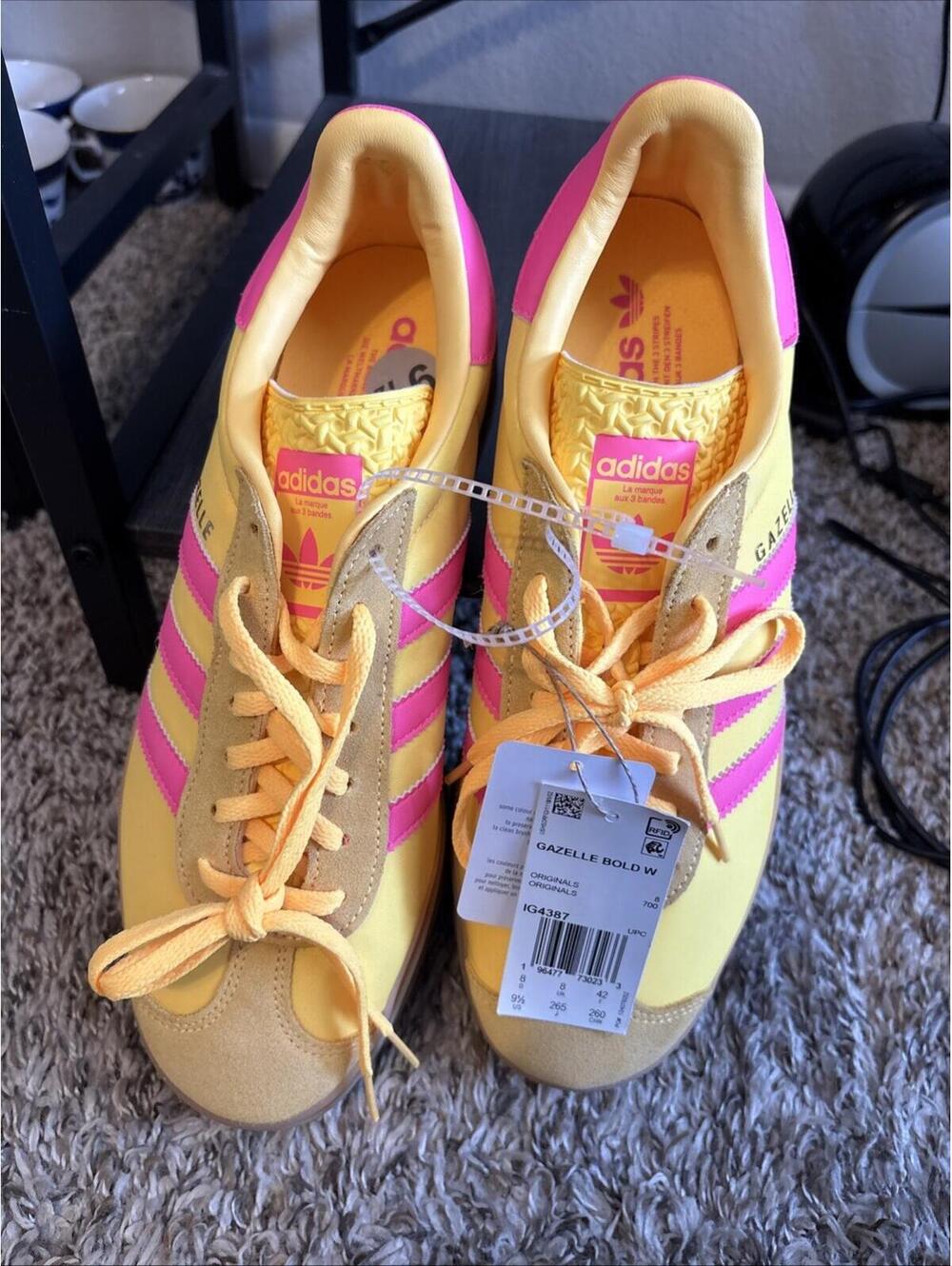 Adidas Originals Gazelle Bold Women's Shoes Yellow Lucid Pink Size 9.5 #IG4387 - Picture 10 of 12